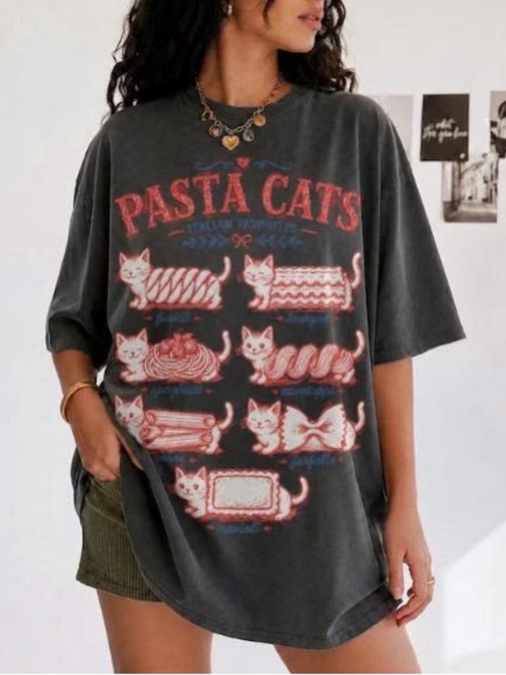 Comfort Colors Pasta Cats Graphic Tee, Retro Cute Cats Spaghetti T-Shirt